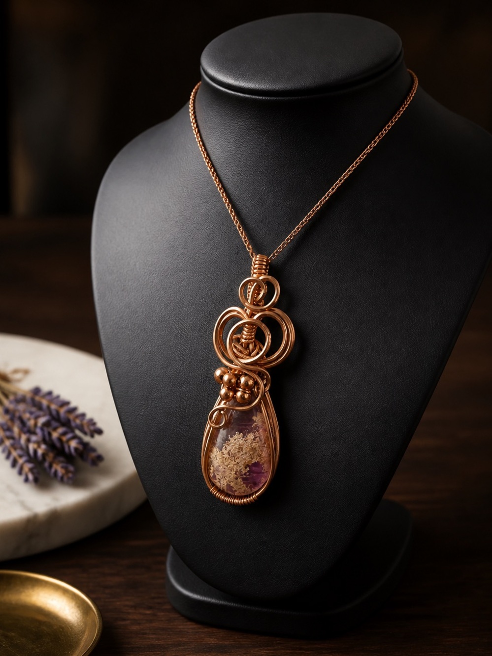 Copper Wrapped Teardrop Lodalite Garden Quartz Pendant Necklace